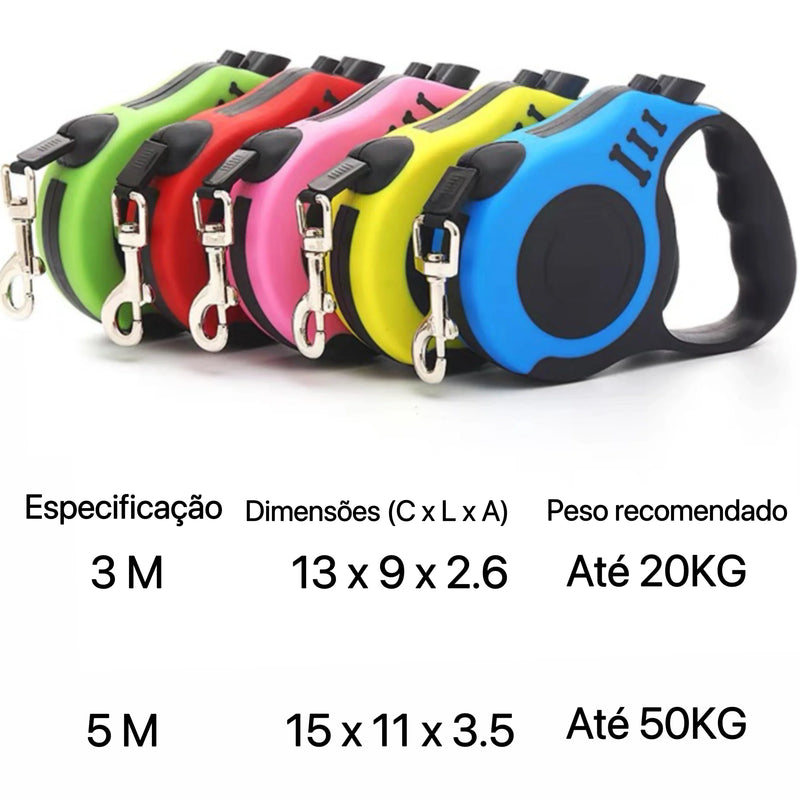 Coleira Guia Retrátil Para Pets
