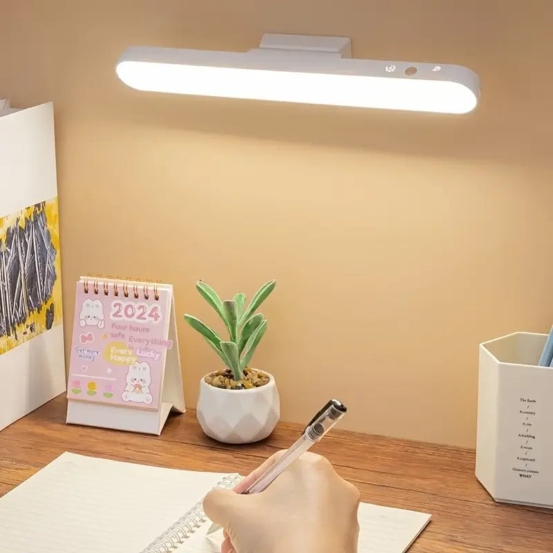 Luminária de Leitura LED Magnética com 3 Cores Ajustáveis Carregamento USB • Design Branco Moderno Ideal para Mesas de Escritório e Guarda-roupas
