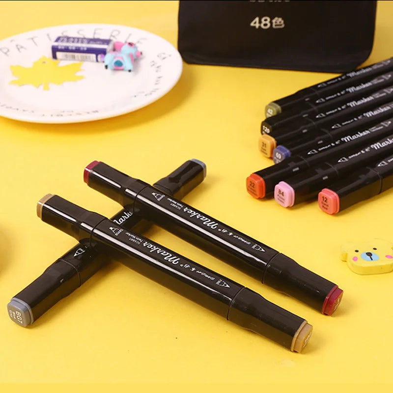 Canetas Marcadoras Coloridas à Base de Óleo Ponta Dupla • Pincel Tipo Manga