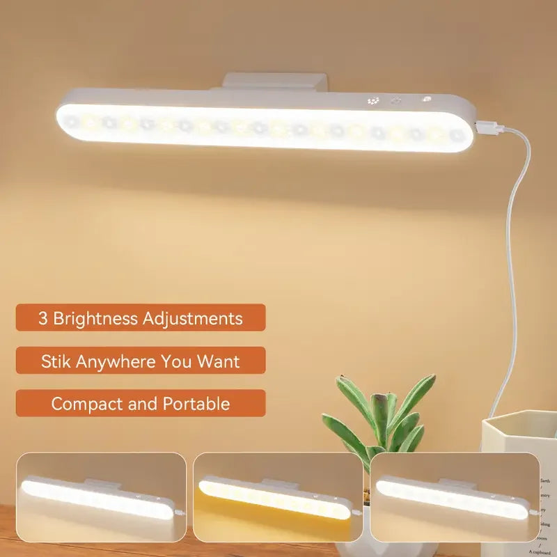 Luminária de Leitura LED Magnética com 3 Cores Ajustáveis Carregamento USB • Design Branco Moderno Ideal para Mesas de Escritório e Guarda-roupas