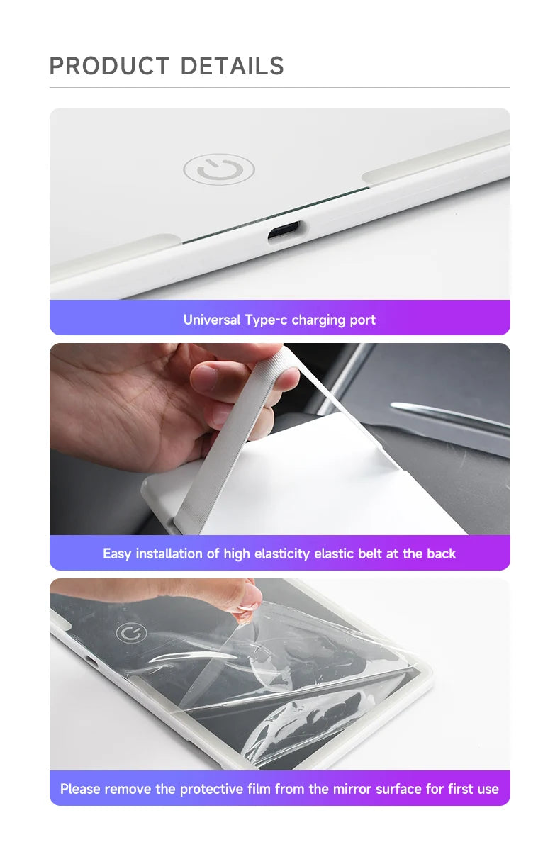 Espelho Interno para Carro com Iluminação LED — Espelho de Maquiagem HD para Para-sol