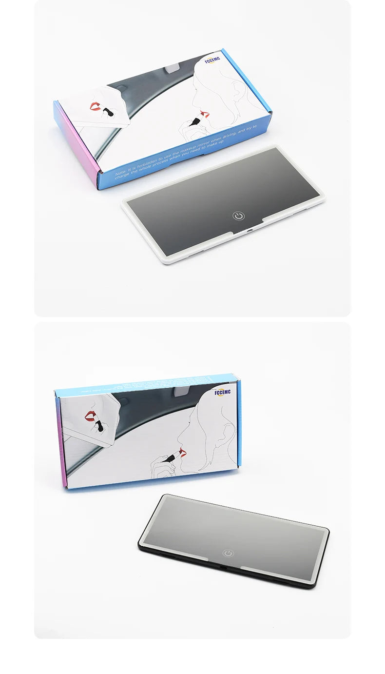 Espelho Interno para Carro com Iluminação LED — Espelho de Maquiagem HD para Para-sol