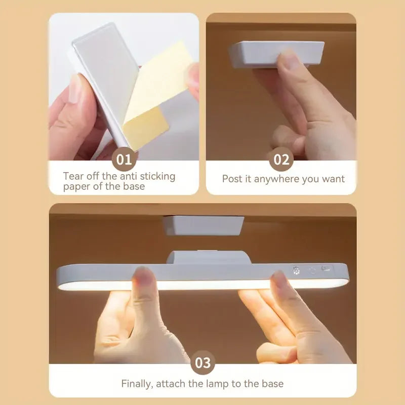 Luminária de Leitura LED Magnética com 3 Cores Ajustáveis Carregamento USB • Design Branco Moderno Ideal para Mesas de Escritório e Guarda-roupas