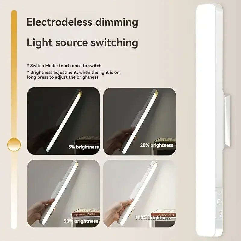 Luminária de Leitura LED Magnética com 3 Cores Ajustáveis Carregamento USB • Design Branco Moderno Ideal para Mesas de Escritório e Guarda-roupas